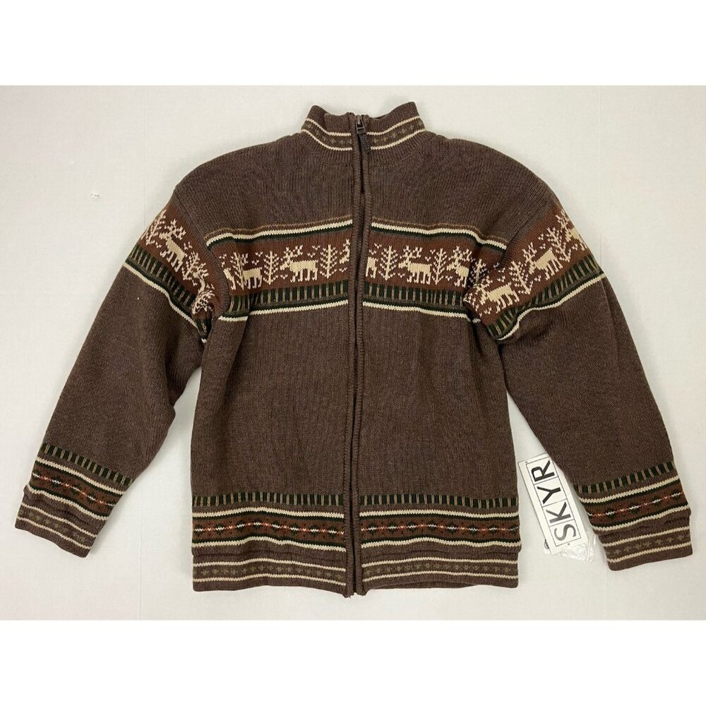 Skyr Boy's L Zip Front Sweater Fair Isle Reindeer Fleece Lined NWT